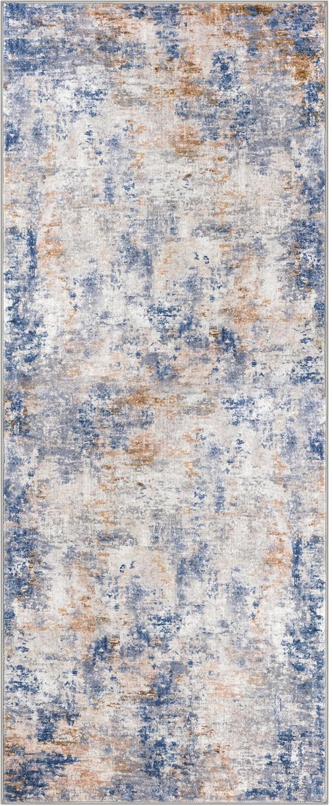 Modern Abstract Runner Rug 2x5, Grey Blue Orange Multi Washable Kitchen Runner Entryway Rug Mat Non-Slip Soft Hallway Rug Runner Thin Print Faux Wool Carpet for Bedroom Laundry Room Indoor