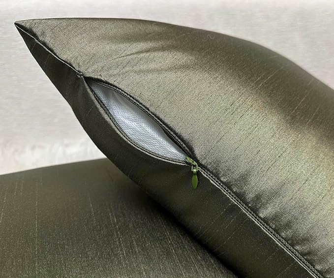 Aiking Home 20x20 Inches Faux Silk Square Throw Pillow Cover, Zipper Closure, Sage (Set of 2)