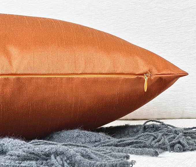 Aiking Home 20x20 Inches Faux Silk Square Throw Pillow Cover, Zipper Closure, Orange (Set of 2)