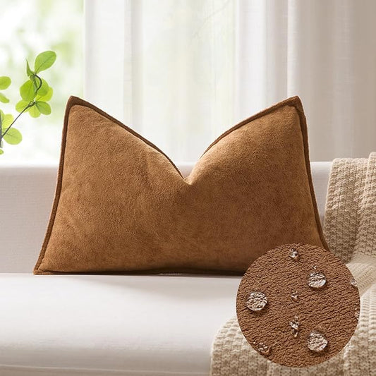Kevin Textile 14x20 Inch Lumbar Pillow Cover 1 Pack Soft Boucle Textured Decorative Waterproof Rectangle Cushion Elegant Accent Pillow for Couch Sofa Chair Bed Home Decor Indoor Outdoor Brown