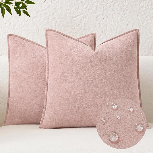 Kevin Textile Valentines Day Decorative Pillow Covers Light Pink 16x16 Inch Pack of 2 Waterproof Soft Boucle Textured Throw Pillowcases Elegant Accent Pillows for Couch Sofa Chair Bed Home