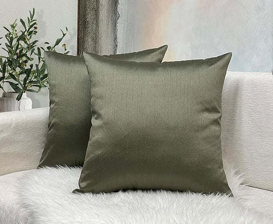 Aiking Home 20x20 Inches Faux Silk Square Throw Pillow Cover, Zipper Closure, Sage (Set of 2)