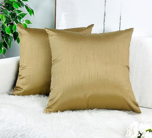 Aiking Home Collection 18x18 Inches Faux Silk Square Throw Pillow Cover, Zipper Closure, Brass (Set of 2)