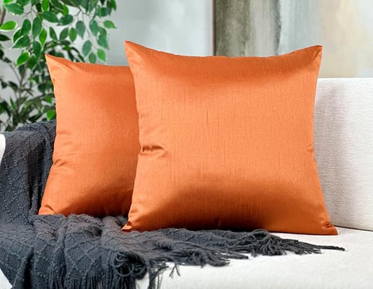 Aiking Home 20x20 Inches Faux Silk Square Throw Pillow Cover, Zipper Closure, Orange (Set of 2)